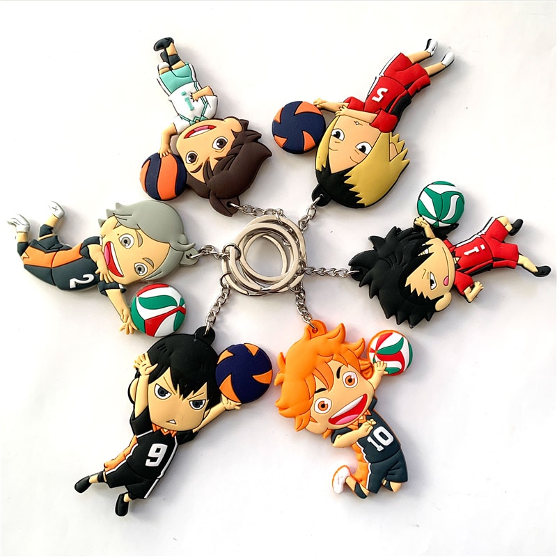 Cartoon Haikyuu Karasuno High School Keychain Anime PVC Silicone Key Chain Double Side Key Ring Kid - Black Clover Merch Store